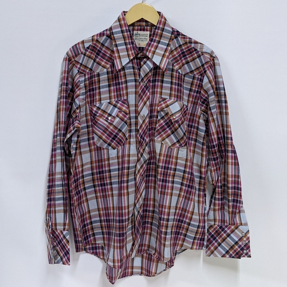 Plaid Wester Pearl Button Down, K- Mart, Vintage, Medium - Picture 11 of 16